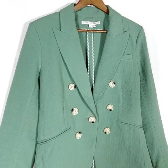 Veronica Beard Emsley double breasted blazer jacket linen blend green size 10 - Picture 6 of 12